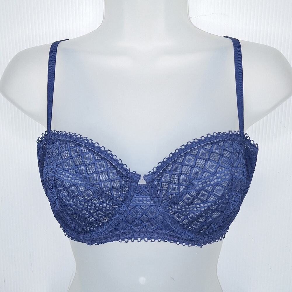 Victoria's Secret Lace Balconet Bra 34D Periwinkle Blue Sheer Underwire Romantic